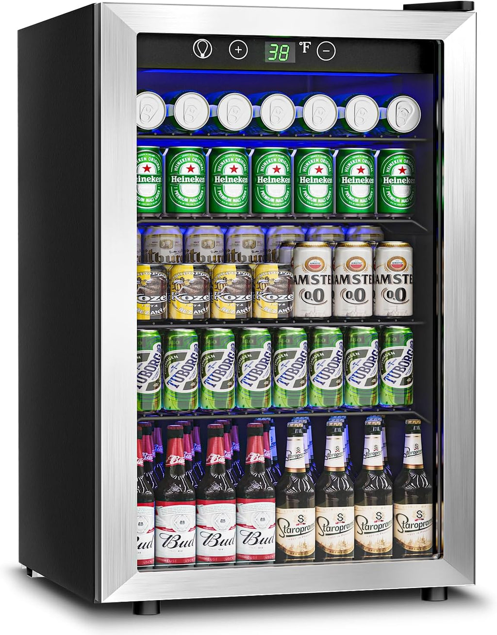 Feelfunn 145 Can Beverage Refrigerator Cooler - 4.5 Cu.Ft Mini Fridge Glass Door, Soda Wine Beer Drink Fridge, Small Refrigerator for Bedroom Office Home Bar Dorm, Digital Temperature Control, Silver