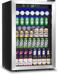 Feelfunn 145 Can Beverage Refrigerator Cooler - 4.5 Cu.Ft Mini Fridge Glass Door, Soda Wine Beer Drink Fridge, Small Refrigerator for Bedroom Office Home Bar Dorm, Digital Temperature Control, Silver