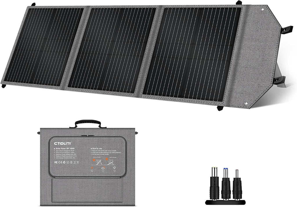 100W Portable Solar Panel, High Efficiency 23%, Foldable Solar Panel Charger with Adjustable Kickstand, IP65 Waterproof USB-A/Type-C/XT60/MC4 Outputs for Solar Generators Camping RV Marine