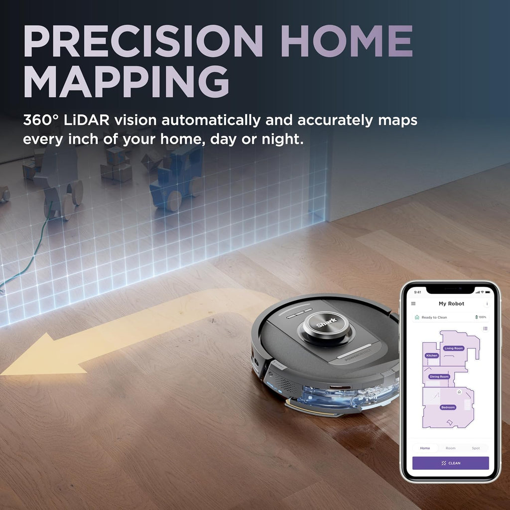 Shark Robot Vacuum & Mop Combo, NeverTouch Self-Emptying & Refilling Base, Carpet & Hard Floors, 60-Day Debris Capacity, 30-Day Water Tank, Pad Drying, 5 Intelligent Cleaning Technologies, RV2820YE