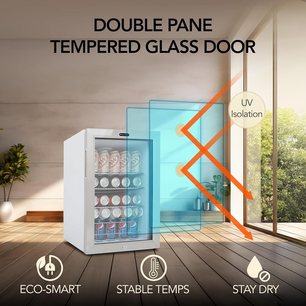 Whynter BR-091WS, 90 Can Capacity 2.1 cu. ft. Stainless Steel Beverage Refrigerator and cooler, Mini Fridge with Glass Door with lock