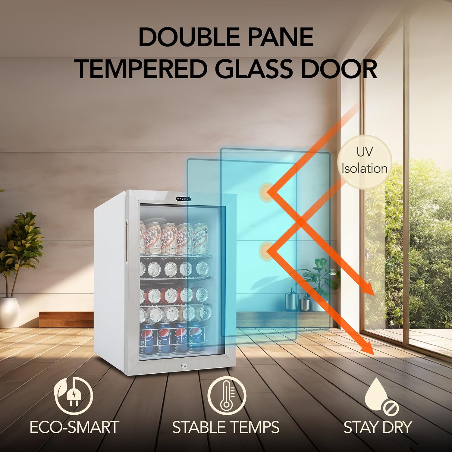 Whynter BR-091WS, 90 Can Capacity 2.1 cu. ft. Stainless Steel Beverage Refrigerator and cooler, Mini Fridge with Glass Door with lock