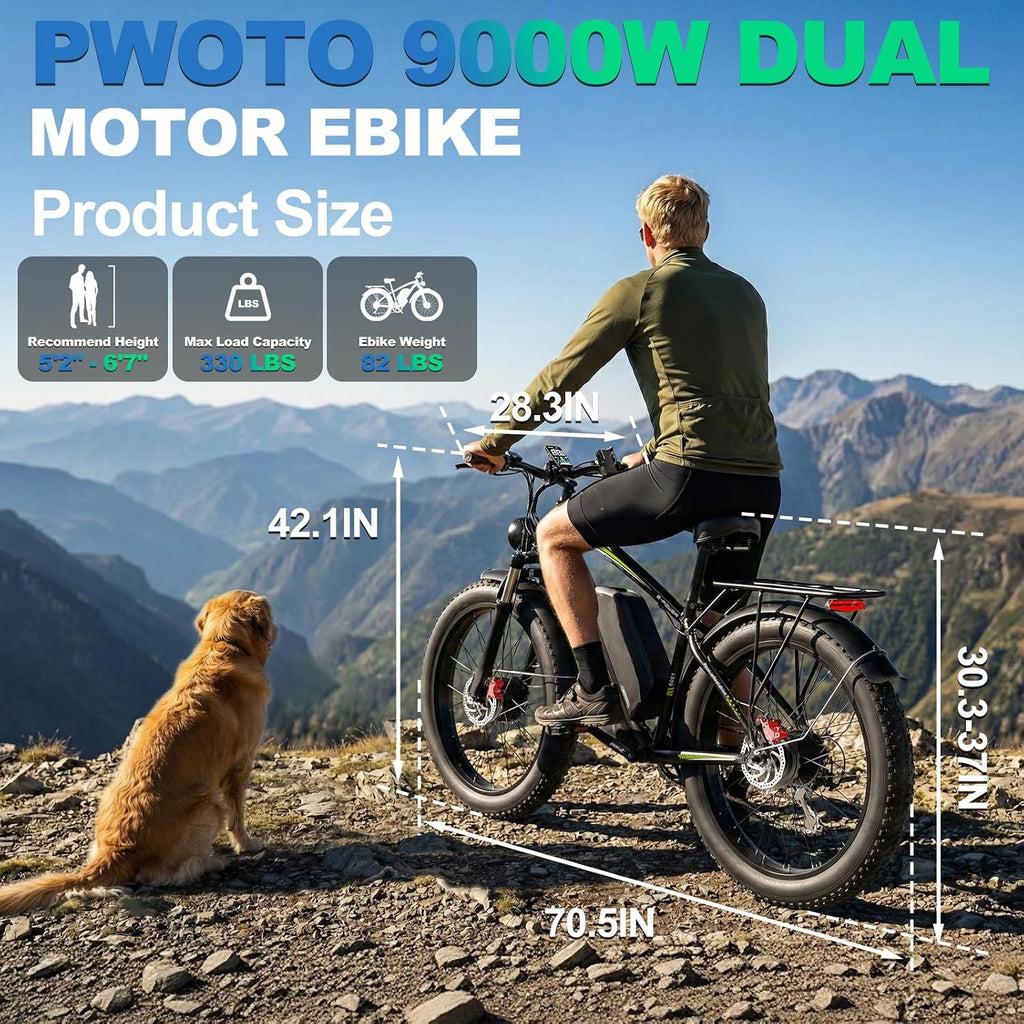 47MPH Ebike for Adults | 9000W Peak Dual Motor Ebike |58V Max-Output 36AH Battery | 24' Fat Tire Bike | 7 Speed LCD Display | Front Suspension | Travel | Off Road