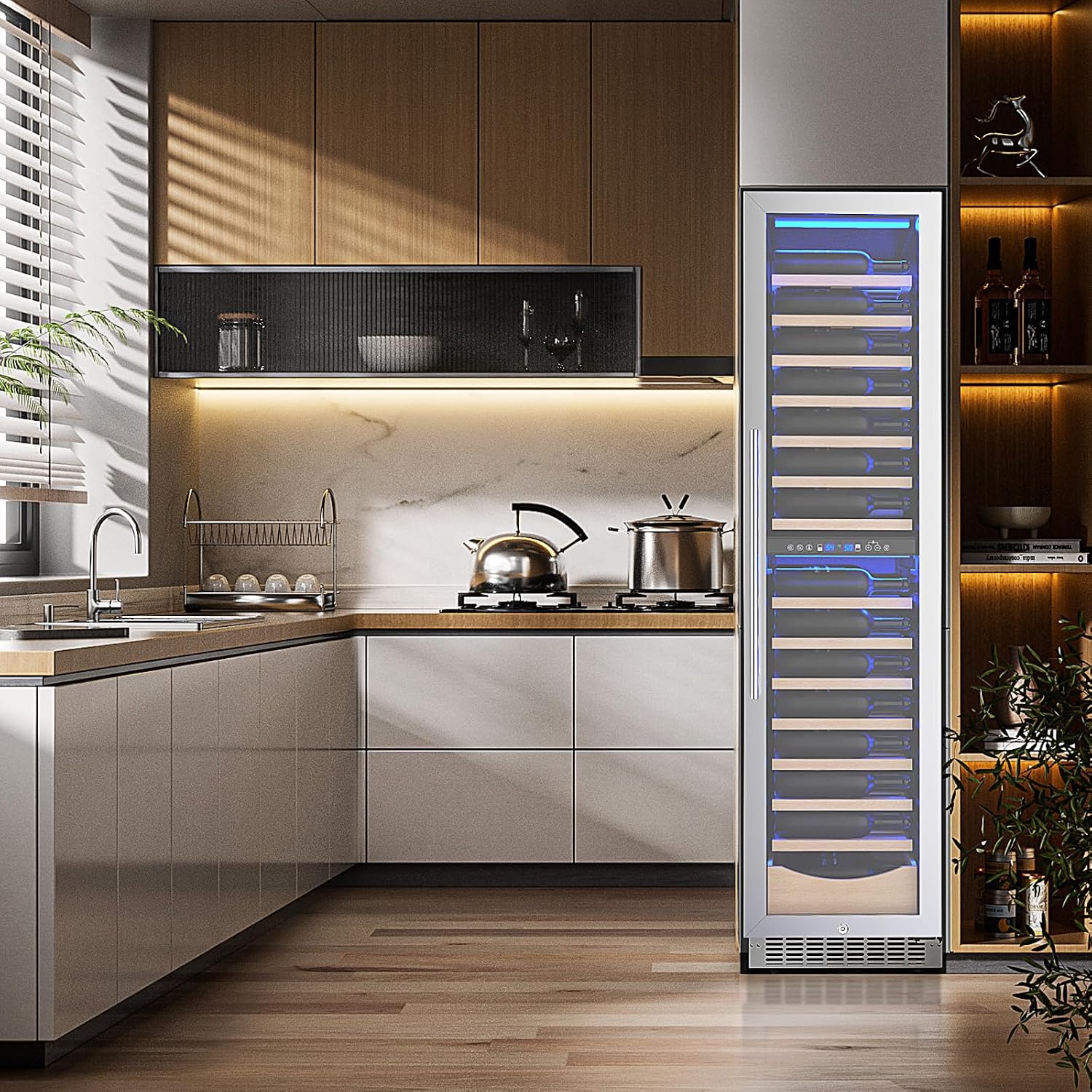 Antarctic Star 385L Wine Cellar Under Counter Built-in Beverage Cooler Mini Fridge Clear Glass Door Digital Memory Temperature Control, Beer Soda LED Light Safety Lock Quiet Operation