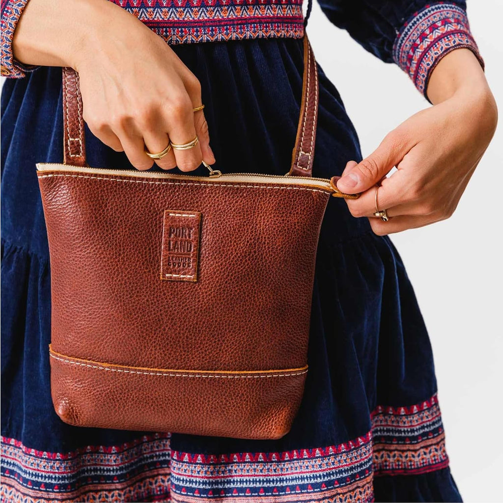 Portland Leather Goods Festival Bag – Lightweight Leather Crossbody Purse – Handmade from the Finest Full-Grain Hides