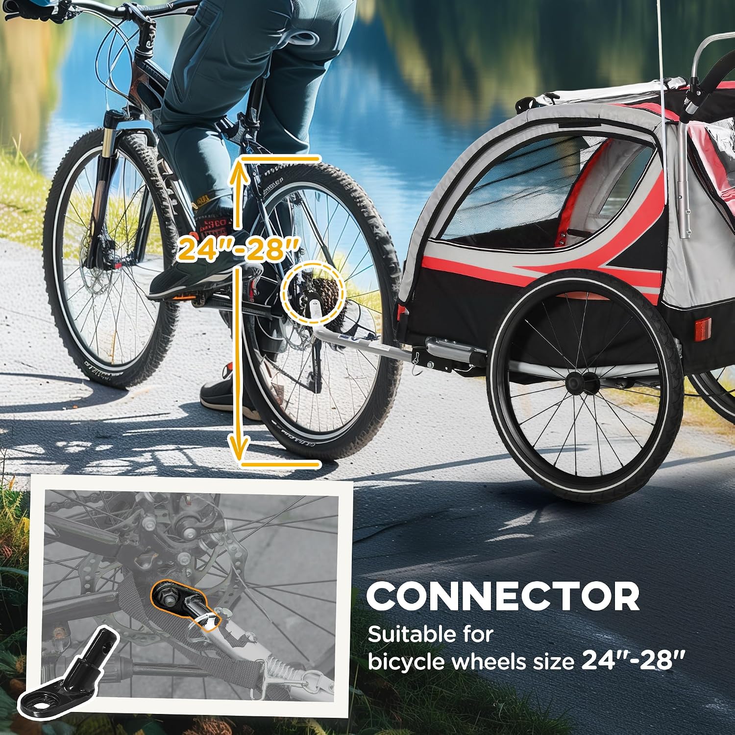 Aosom 3-in-1 Walk/Jog/Ride Child Baby Bike Trailer for Kids 2 Seater, High-Visibility Bike Stroller for Toddler Wagon, Weather-Strong Double Bicycle Trailer Accessory