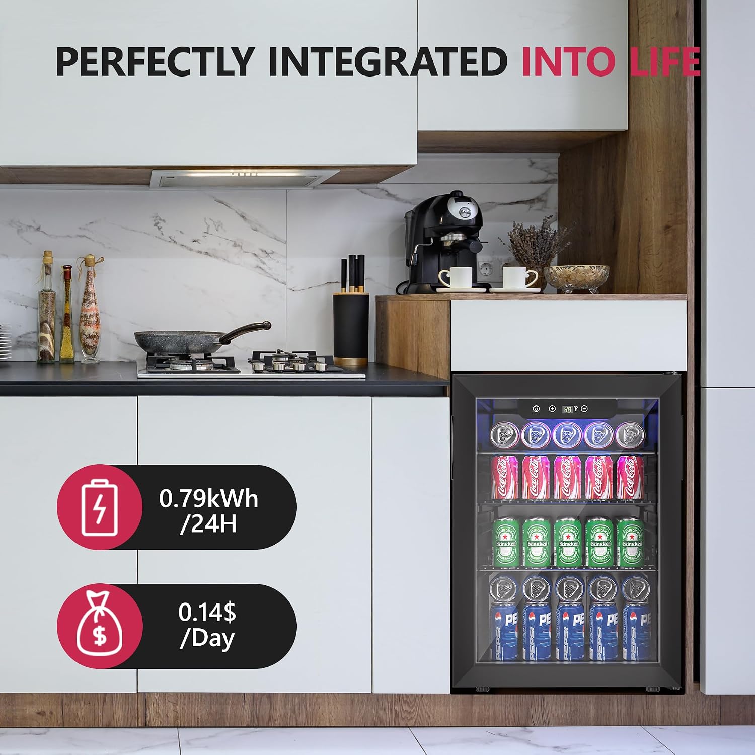 Icyglee 100 Can Beverage Refrigerator Cooler, 2.7 cu.ft Mini Fridge Glass Door for Beer Drinks Wines, Freestanding Beverage Fridge with Adjustable Shelves Blue LED for Home/Office/Dorm/Bar, Black