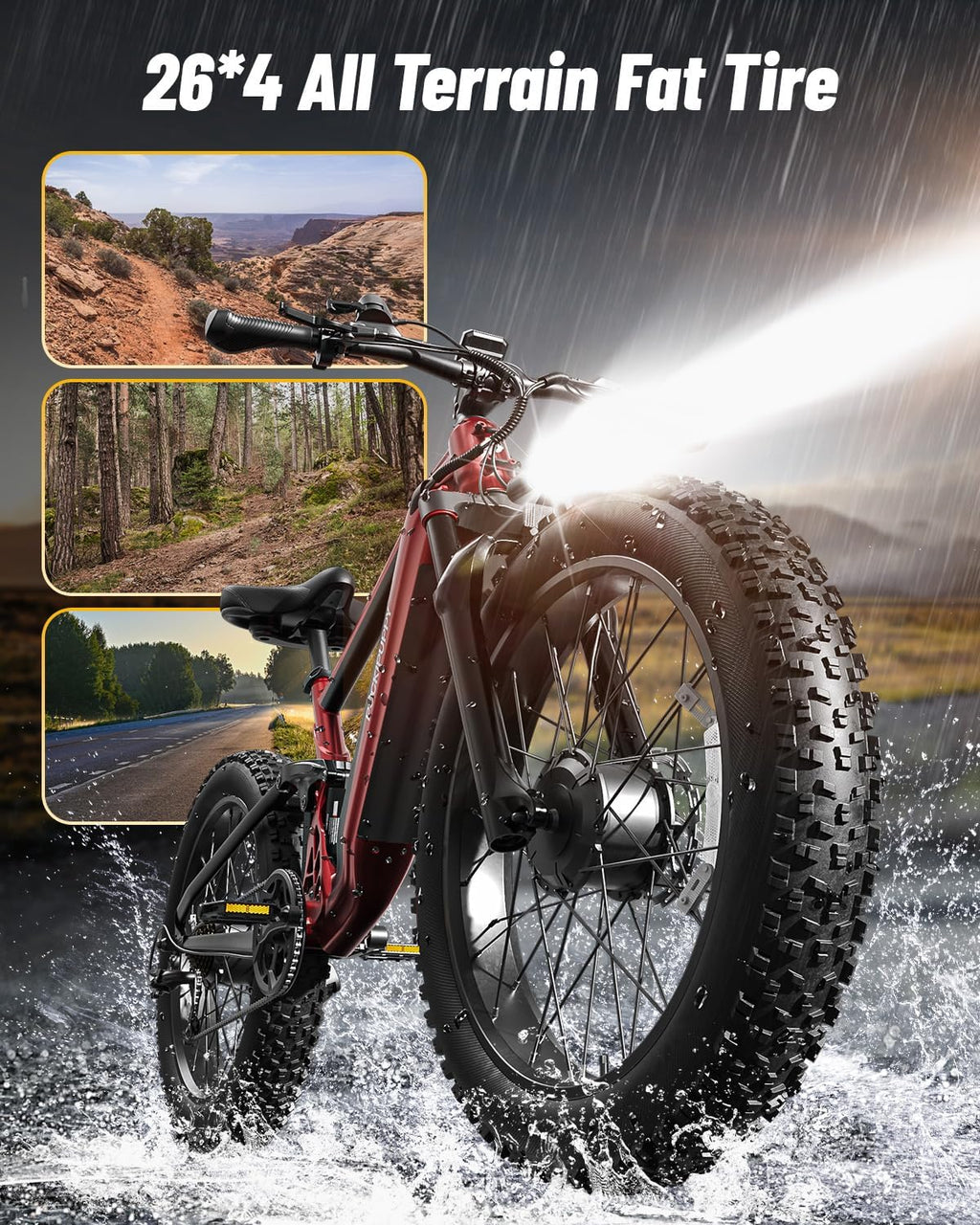 PUCKIPUPPY Dual Motor Electric Bike for Adults 1600W, Full Suspension Dual Hydraulic Disc Brake 26' Fat Tire E Bike, 48V 20AH Battery,8 Speed,28MPH 80Miles Range Mountain Electric Bicycle, GoldenR Pro