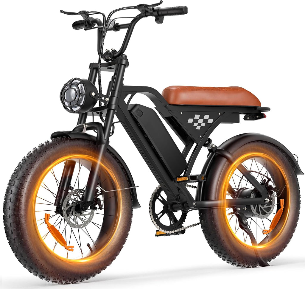 Electric Bike for Adults Teens, 1500/1000W Peak Motor Retro Electric Dirt Bike 55 Miles Pas Range, 20/16' Fat Tire 20MPH Full Suspension Banana Seat Ebikes with Pump, All-Terrain