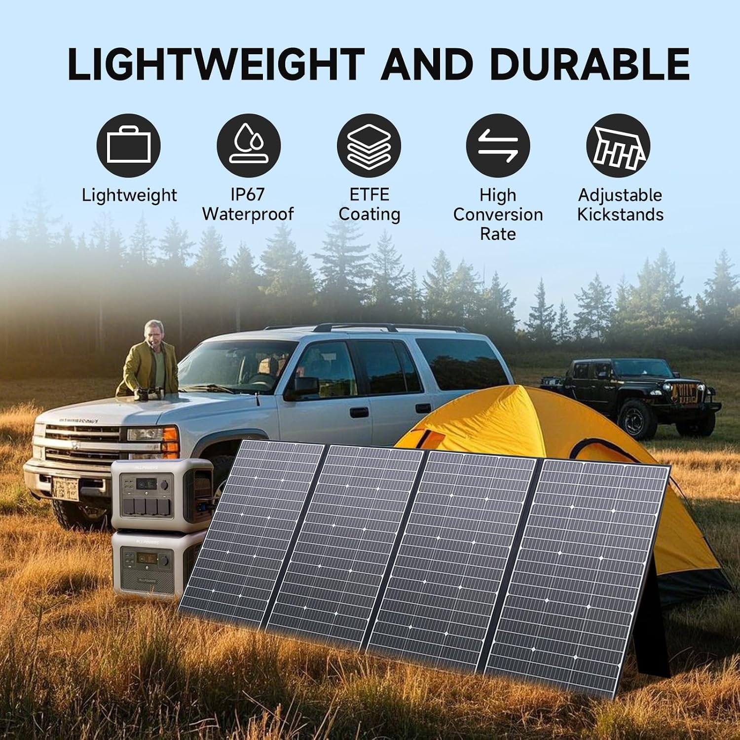 ALLPOWERS SP037 400 watt Solar Panel Foldable Portable Solar Charger with 25% High Efficiency Monocrystalline Cells, 400w Solar Panel IP67 Waterproof for RV Camping Motorhome Off-Grid Power Backup