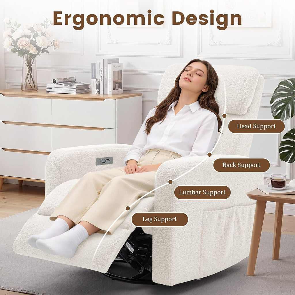 Korser Power Swivel Recliner Chairs for Adults, Electric Glider Rocking Chair Nursery, Glider Recliner Nursery Chair with Classified Side Pocket, Nursery Rocking Chairs with USB and Type-C Ports