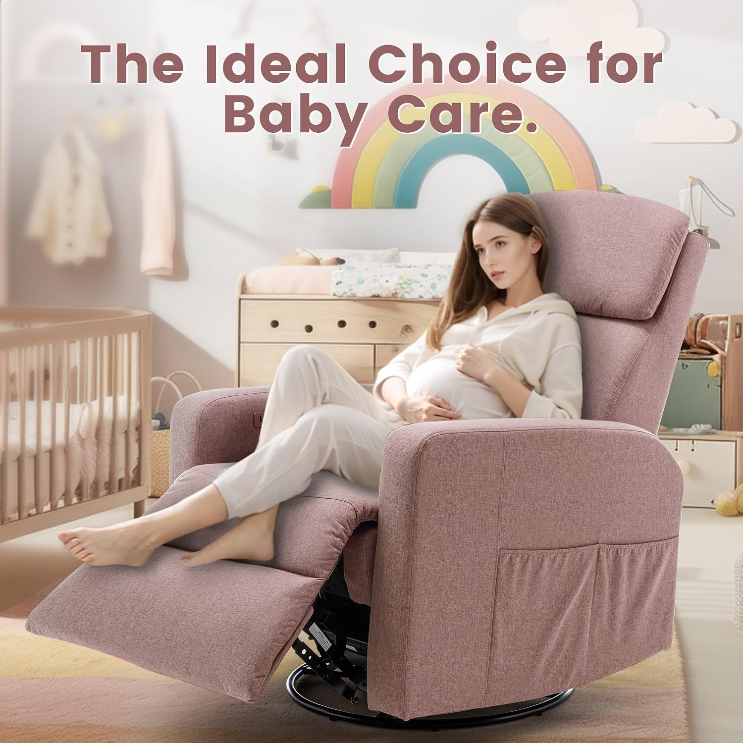Korser Power Swivel Recliner Chairs for Adults, Electric Glider Rocking Chair Nursery, Glider Recliner Nursery Chair with Classified Side Pocket, Nursery Rocking Chairs with USB and Type-C Ports