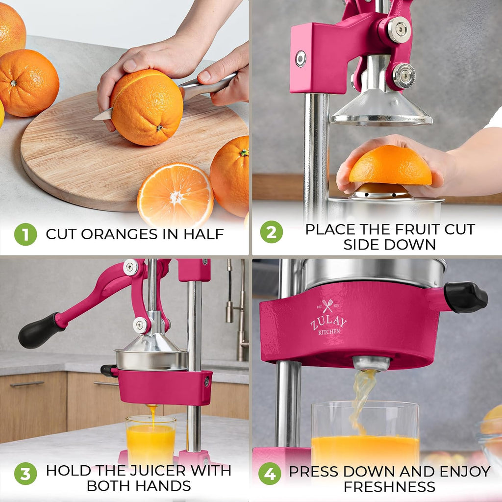 Zulay Kitchen Cast Iron Juicer - Heavy Duty Manual Juicer with Detachable Strainers for Easy Cleaning, Orange Juice Press for Citrus Fruits, Perfect for Bartenders, Juice Lovers & Health Enthusiasts