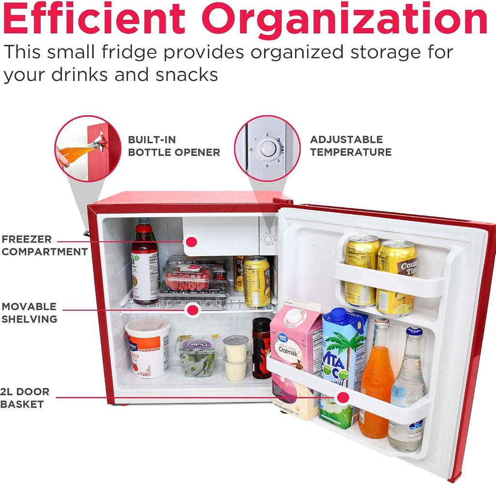 Frigidaire EFR176-RED 1.6 cu. ft. Retro Bar Fridge with Side Bottle Opener, Red