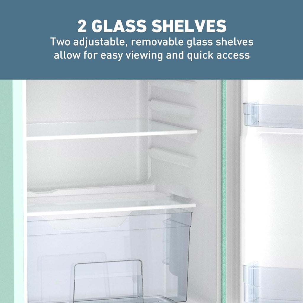 West Bend Mini Fridge for Bedroom, Office, Bar or College Dorm Room, Retro Compact Refrigerator features single door, glass shelves and adjustable temperature control, 3.0-Cu.Ft., Seafoam Green