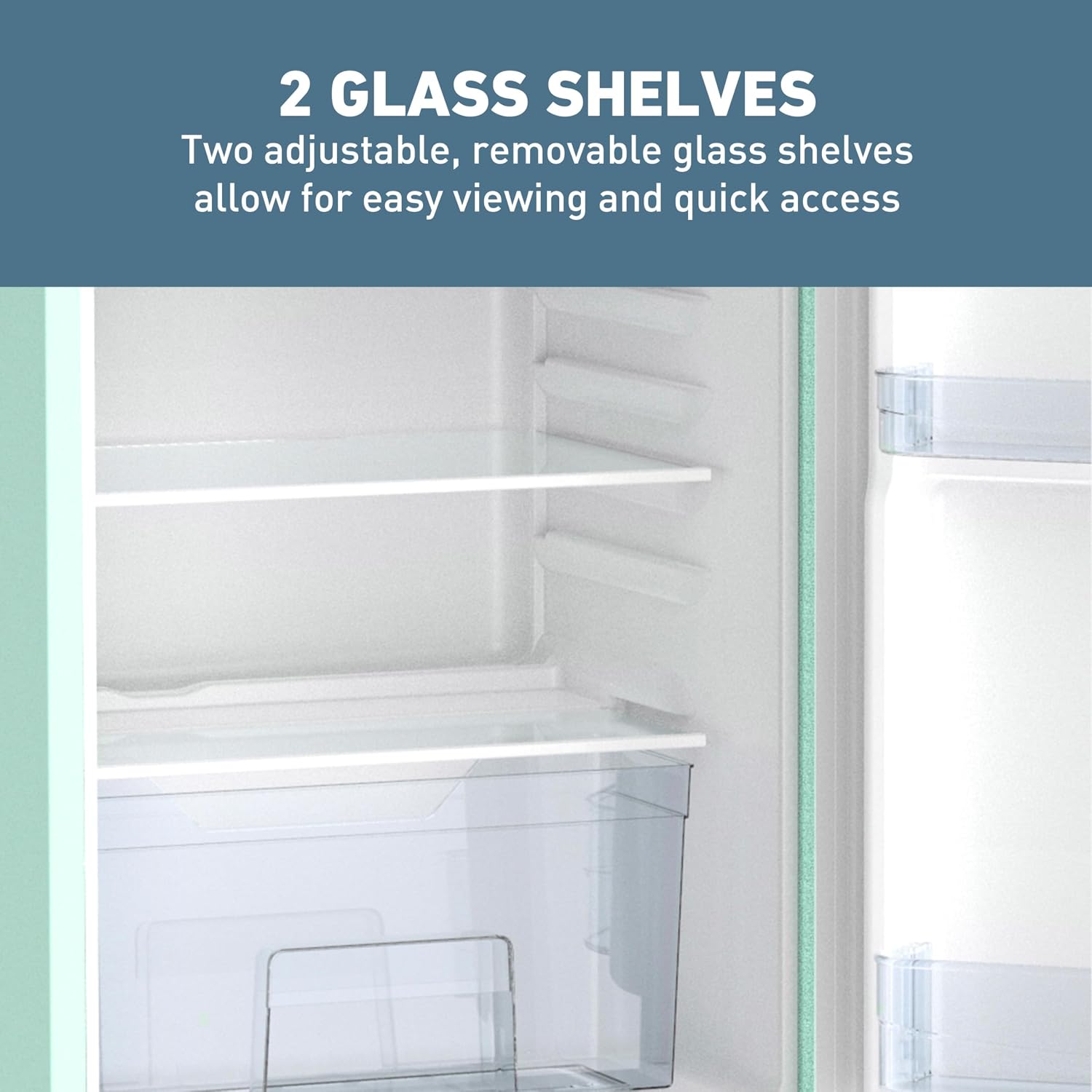 West Bend Mini Fridge for Bedroom, Office, Bar or College Dorm Room, Retro Compact Refrigerator features single door, glass shelves and adjustable temperature control, 3.0-Cu.Ft., Seafoam Green