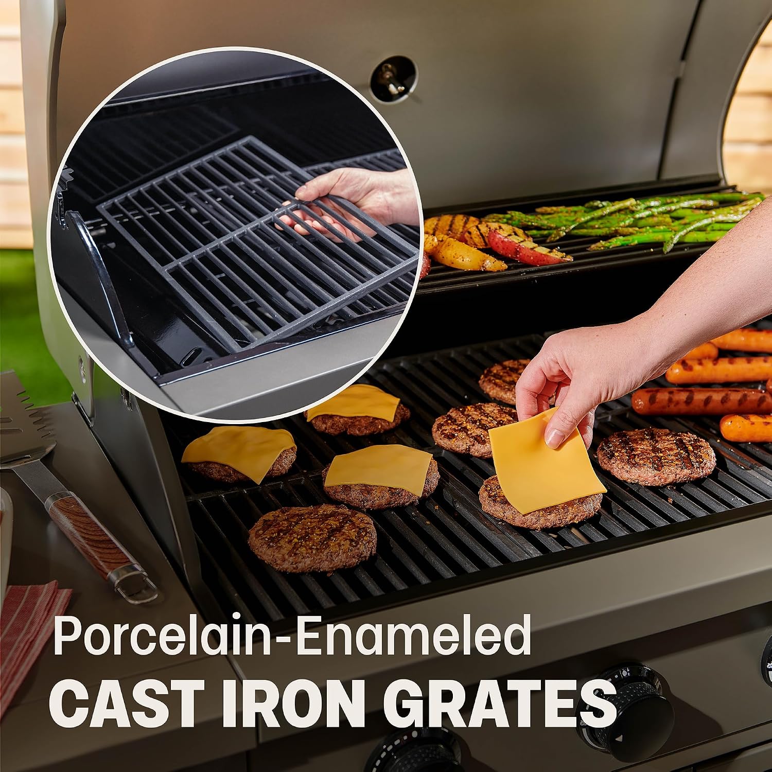 TYTUS Anaheim 5-Burner Propane Gas Grill Outdoor Cooking with Cover, 48,000 BTU Grill & 12,000 BTU Side Burner, 721 sq. in. Cooking Area, Enclosed Storage, Porcelain-Enameled Cast Iron Grates