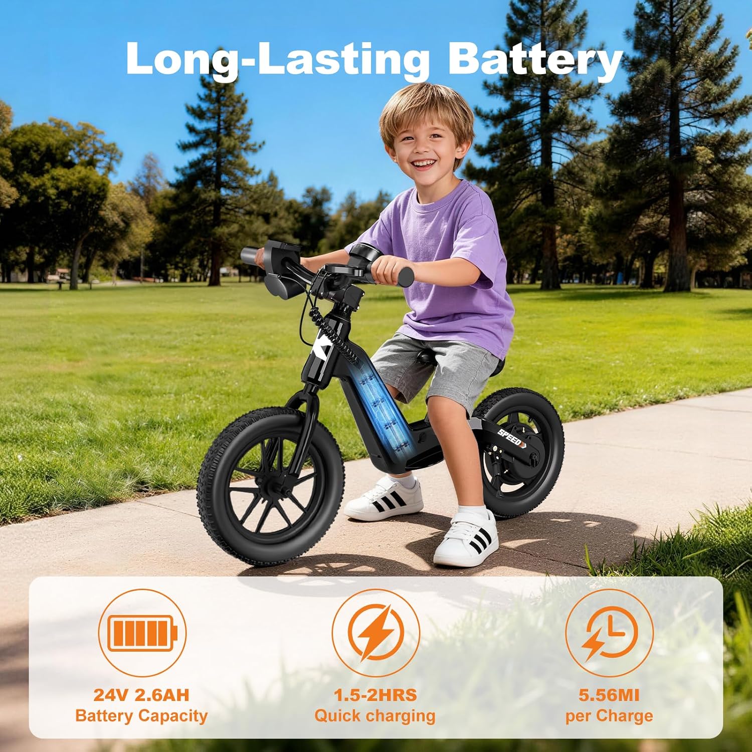 YunTopKids Electric Balance Bike for Kids Ages 3-5, 12 Inch Tires,Safe Start,3 Speeds up to 9.3 MPH,LCD,180W 24V Kids Electric Bike with Adjustable Seat,Fast Charger,LED Light