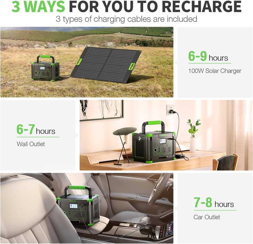 500W Solar Generator with 100W Foldable Solar Panel, Portable Power Station 500W AC Outlet, MC-4 Solar Battery Charger for Home Emergency, Camping, Road Trip, Van