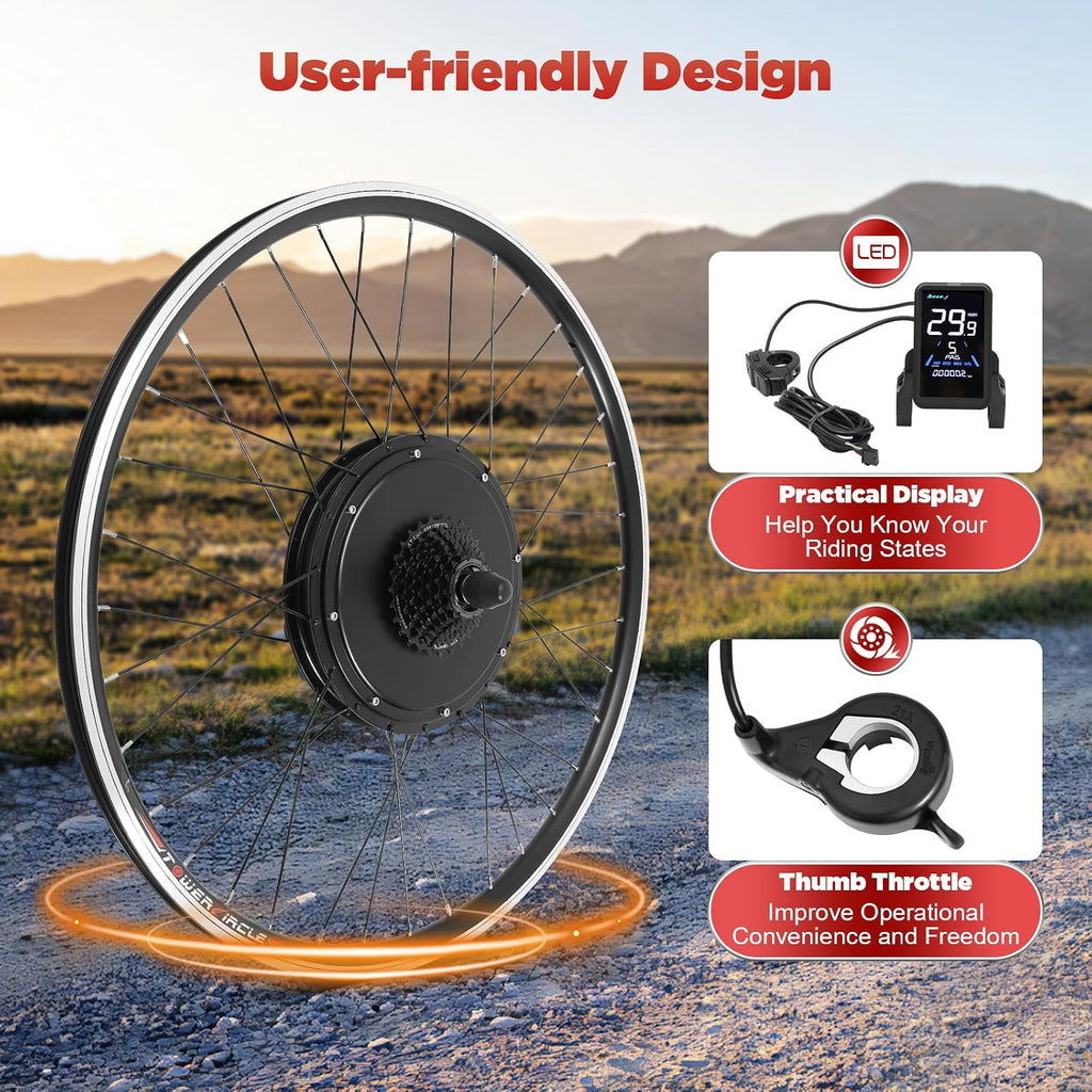 Electric Bike Conversion Kit, 48V 1000W 700C 28'/ 29' Front/Rear Wheel Electric Bicycle Hub Kit Dual Mode Controller w/LCD Display & PAS, 5-Speed Adjustment E-Bike Conversion Kit
