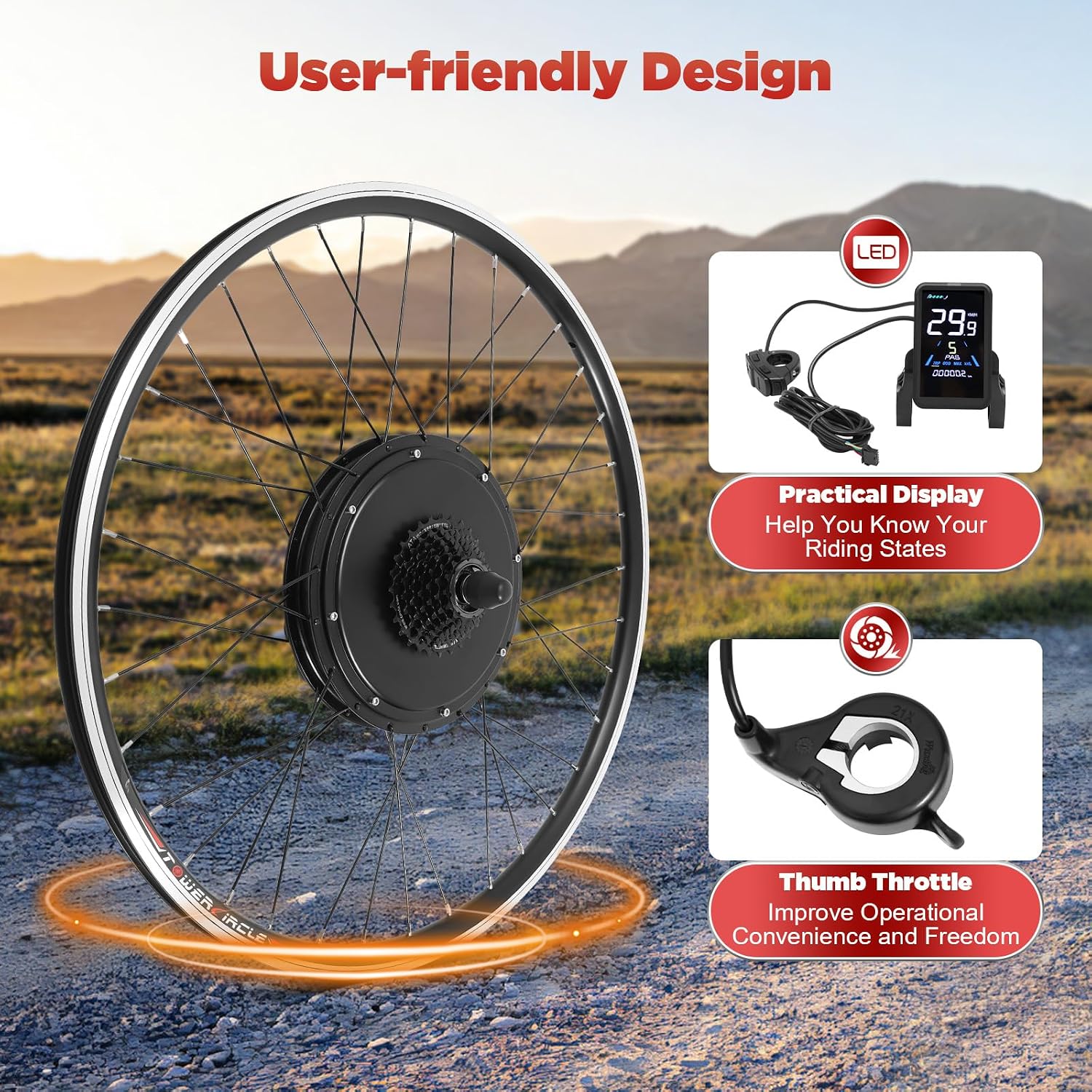 Electric Bike Conversion Kit, 48V 1000W 700C 28'/ 29' Front/Rear Wheel Electric Bicycle Hub Kit Dual Mode Controller w/LCD Display & PAS, 5-Speed Adjustment E-Bike Conversion Kit