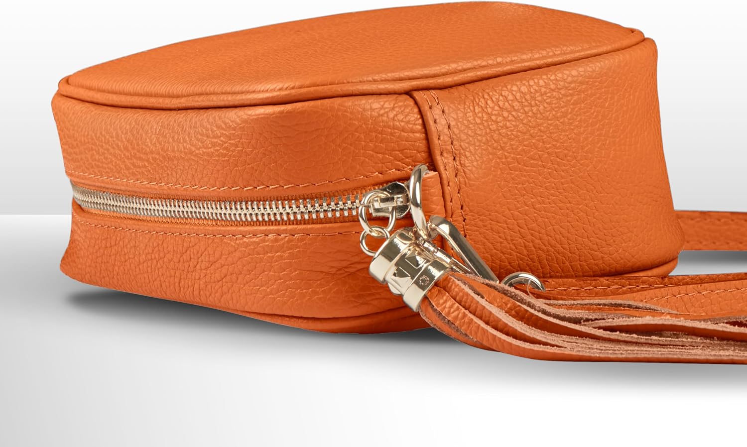 Italian Calf Leather Crossbody Bag for Women with Tassel Zipper | Small Camera Purse Shoulder Handbag Pocketbook