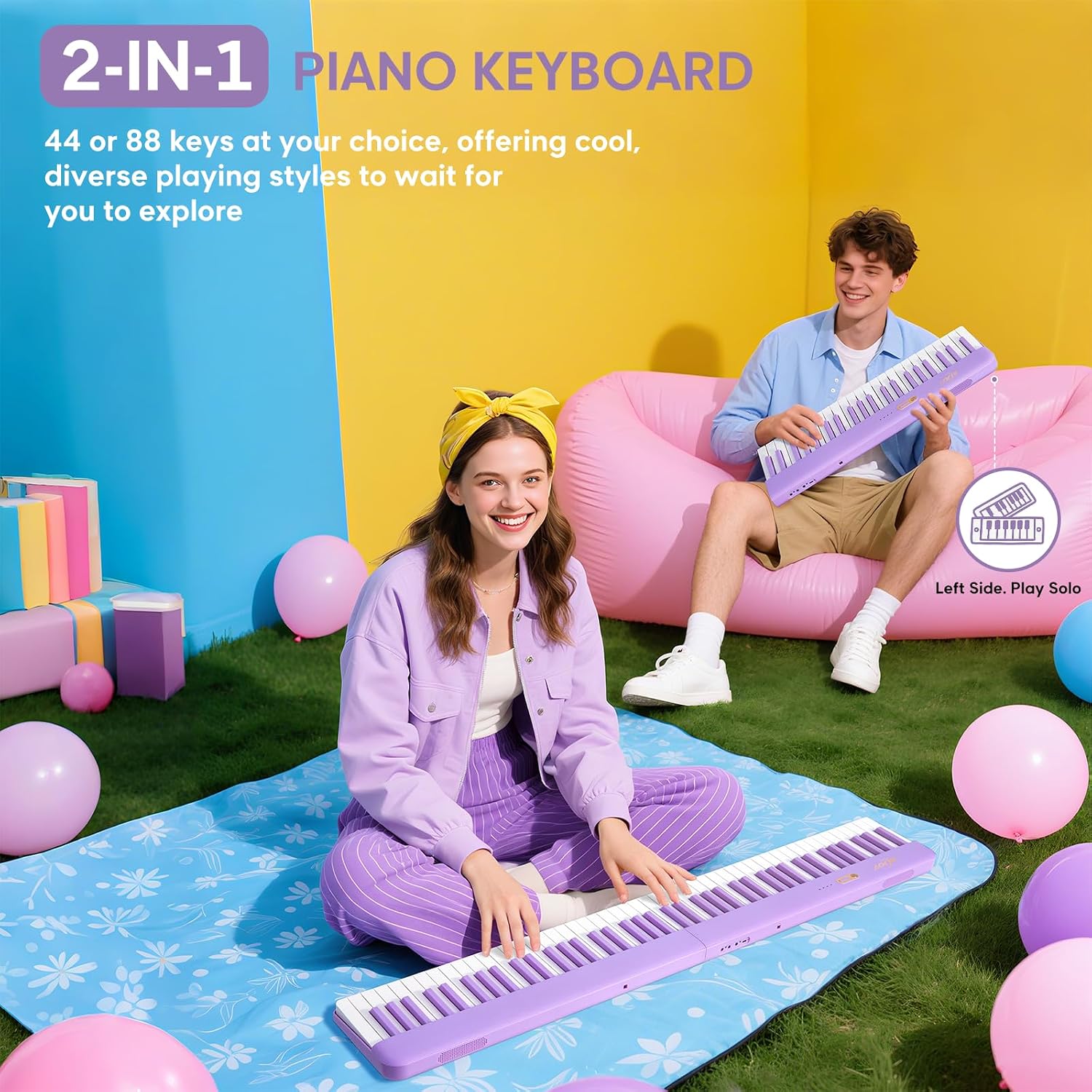 AiJoy Piano Keyboard 88 Keys with Magnetic Connection | for Beginners, Girls Gifts | Portable Foldable Electric Piano Keyboard, Lightweight Purple Keys, Sustain Pedal, Piano Bag(ASP-10M)