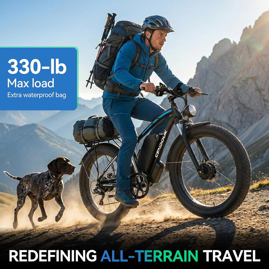 47MPH Ebike for Adults | 9000W Peak Dual Motor Ebike |58V Max-Output 36AH Battery | 24' Fat Tire Bike | 7 Speed LCD Display | Front Suspension | Travel | Off Road