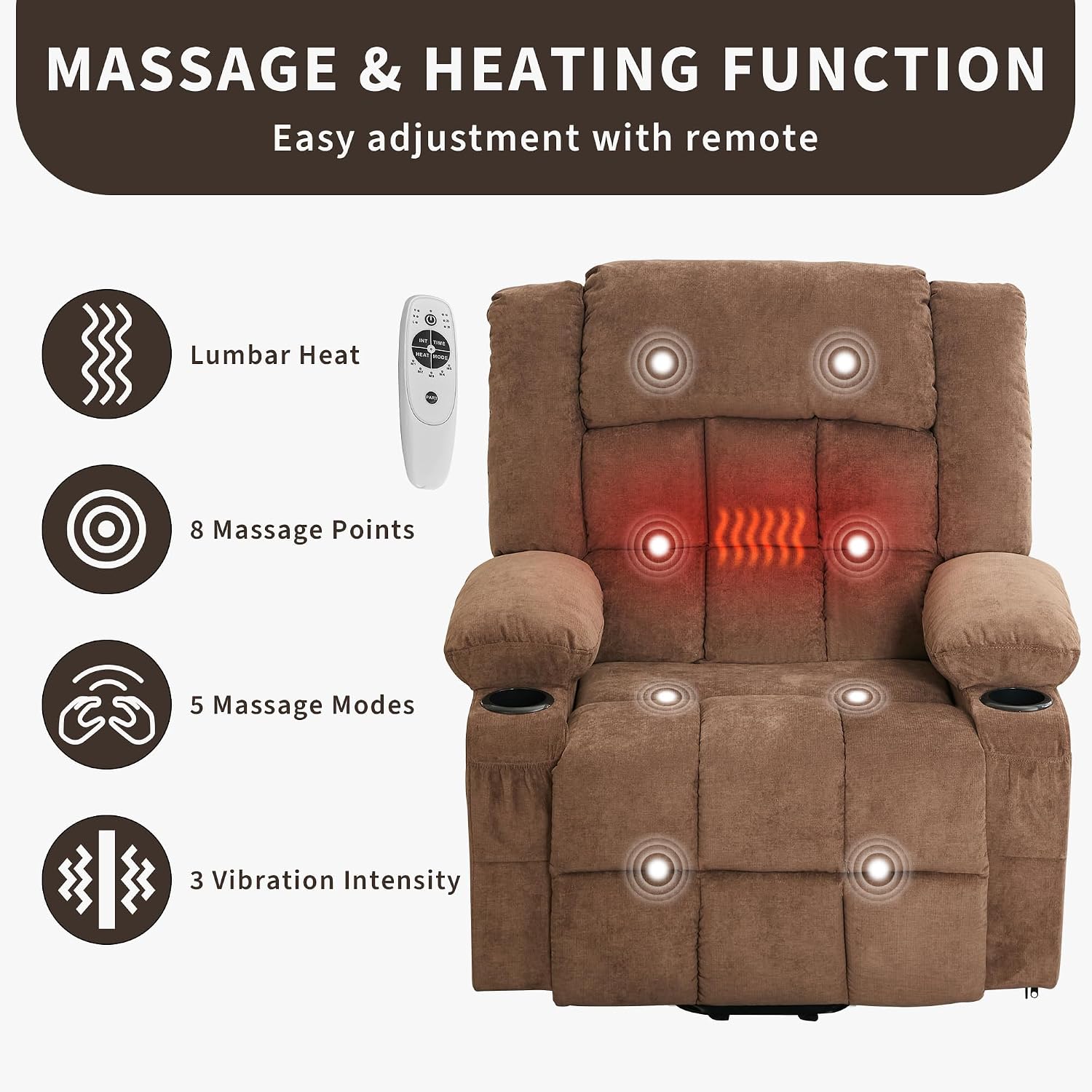 Garvee Power Lift Recliner Chair with Massage and Heat for Elderly Adults Lazy Boy Single Sofa Seat with 3 Positions 2 Side Pockets Cup Holders USB Ports Remote Control