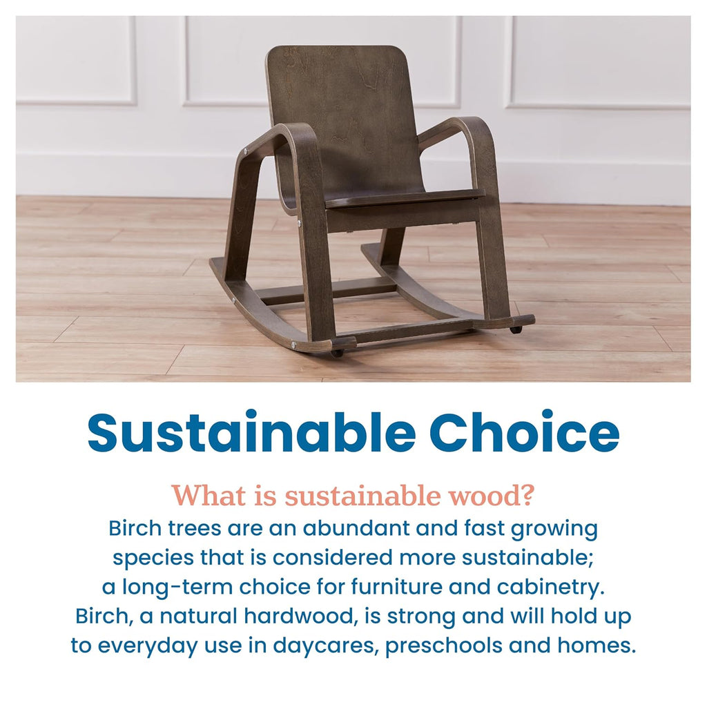 ECR4Kids Bentwood Reading Rocking Chair with Armrests, Montessori Furniture, Grey Wash