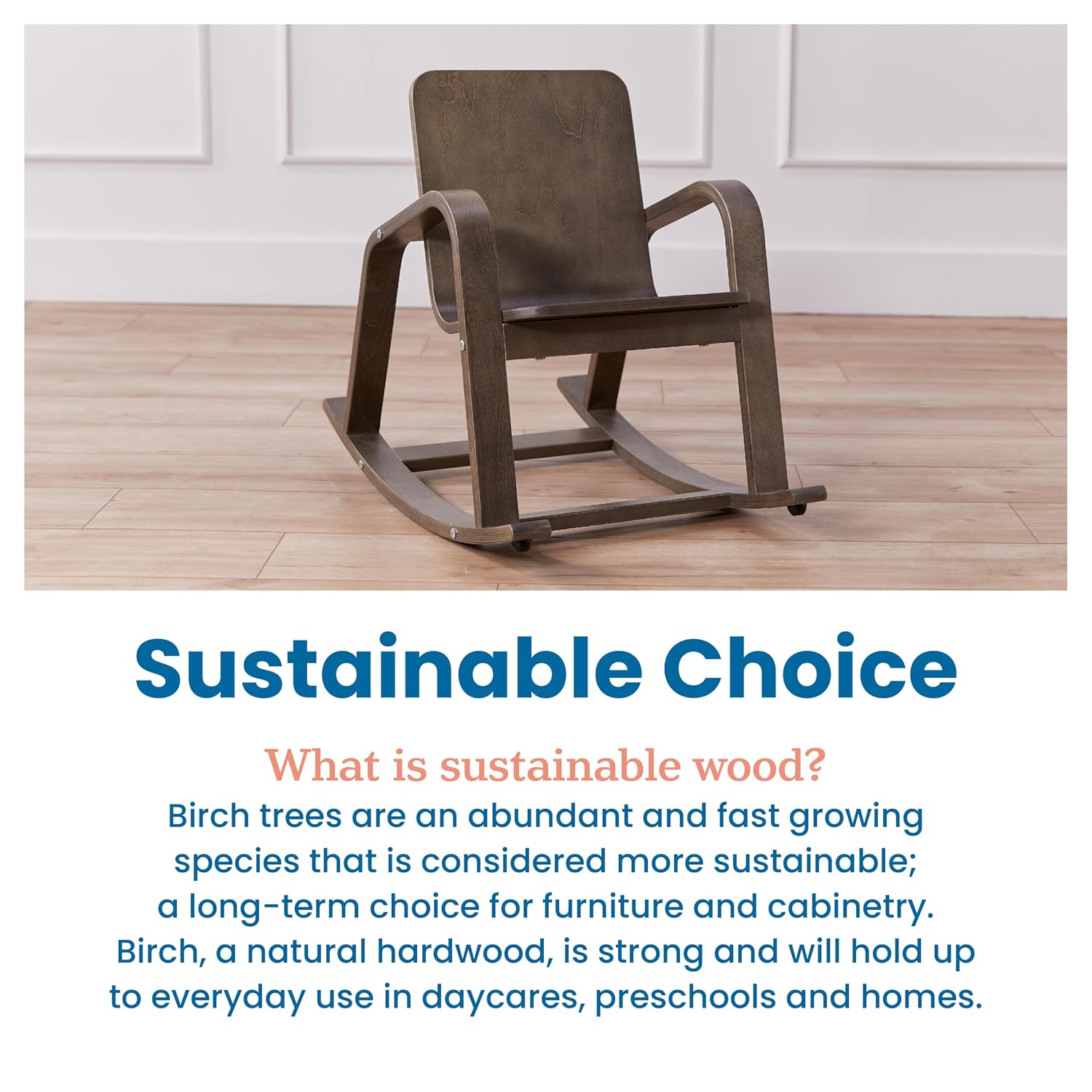 ECR4Kids Bentwood Reading Rocking Chair with Armrests, Montessori Furniture, Grey Wash