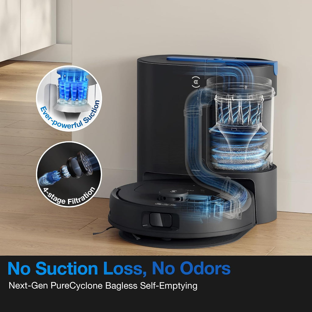 ECOVACS DEEBOT N20e Plus Robot Vacuum and Mop, 10000Pa Suction, Self-Emptying Bagless Base, Tangle-Free for Pet Hair, Smart Mapping, 300 Min Runtime, Alexa, Hardwood/Carpet/Tile