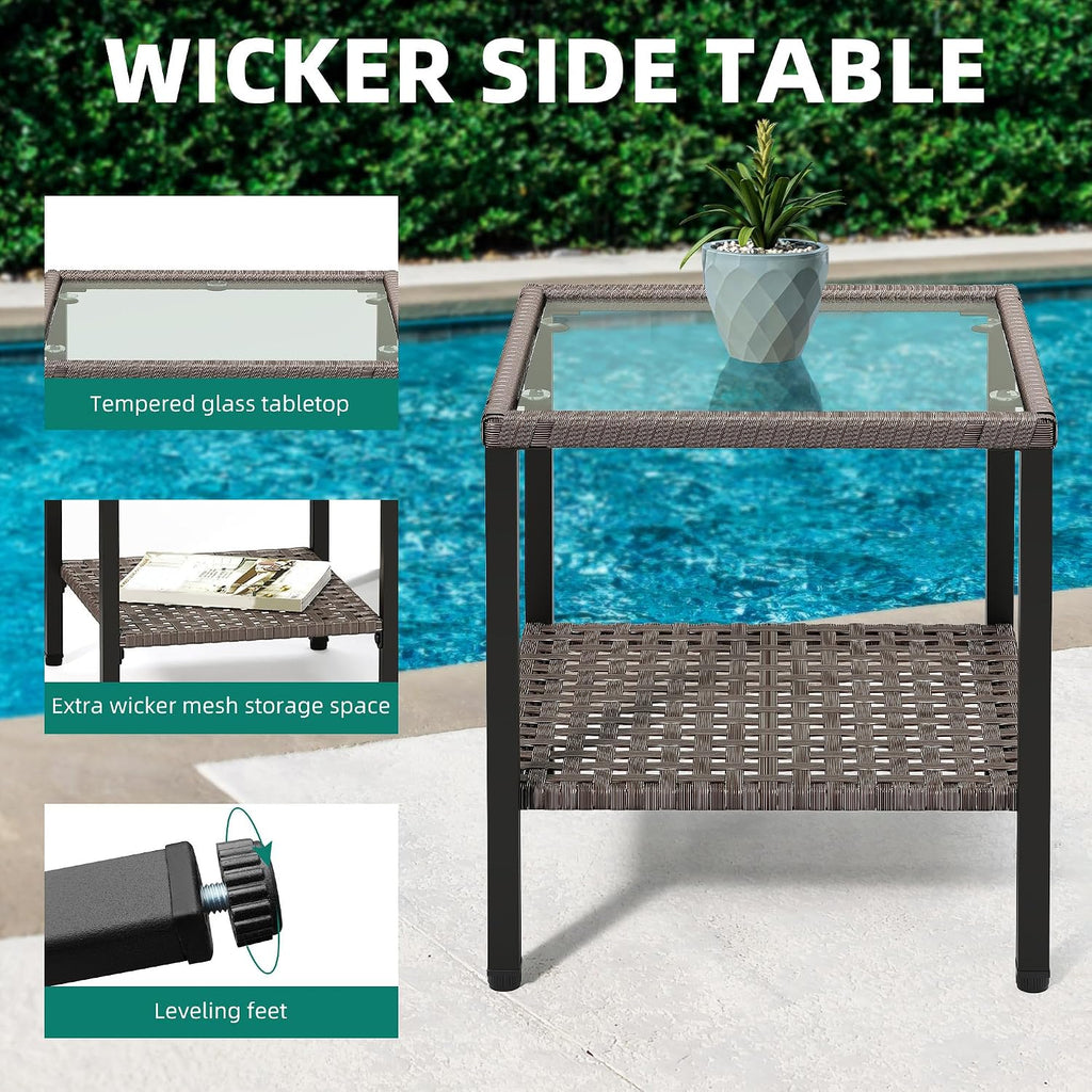 YITAHOME Outdoor Swivel Chair 3 Pieces, Wicker Patio Furniture, Porch Furniture, Swivel Wicker Patio Chairs with Rattan Side Table, Thickened Cushions for Porch, and Yard, Blue