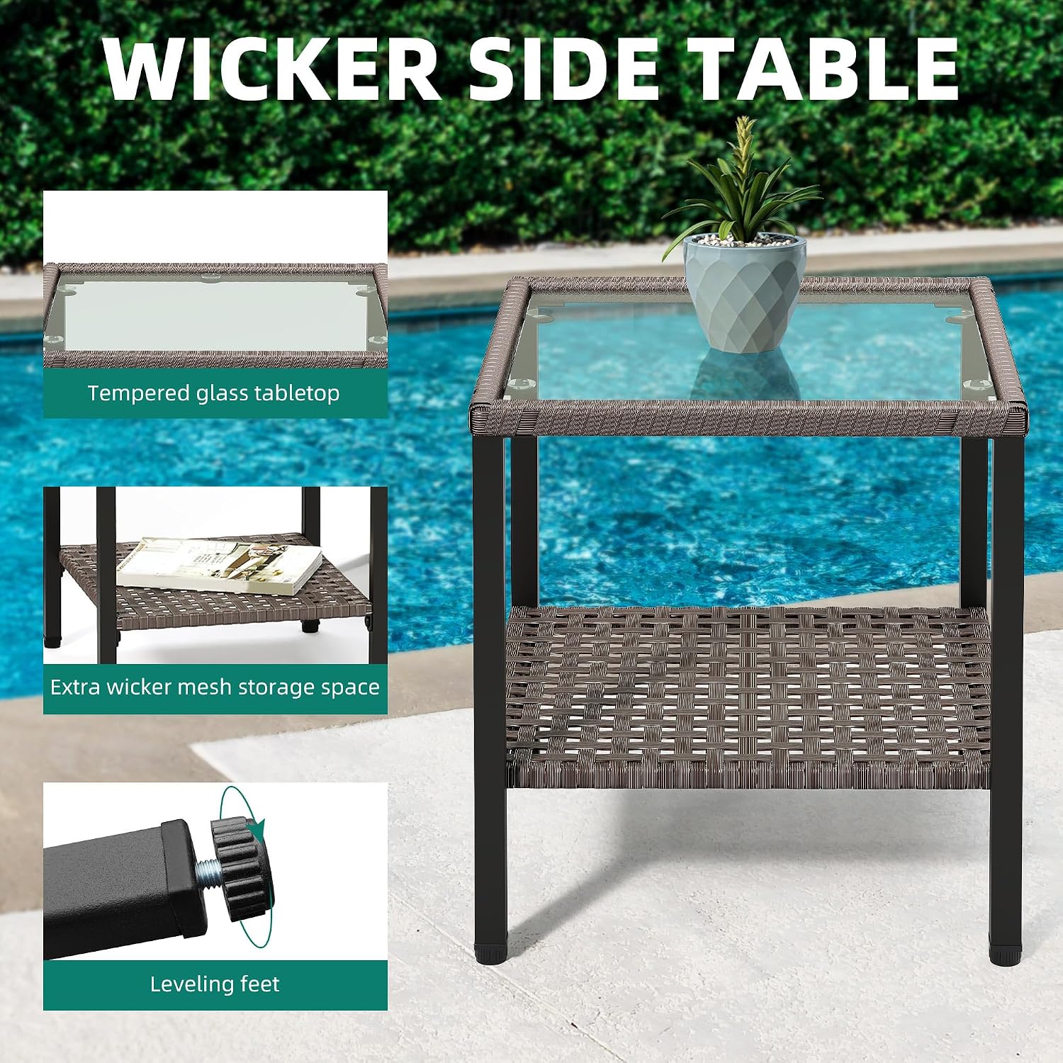YITAHOME Outdoor Swivel Chair 3 Pieces, Wicker Patio Furniture, Porch Furniture, Swivel Wicker Patio Chairs with Rattan Side Table, Thickened Cushions for Porch, and Yard, Blue