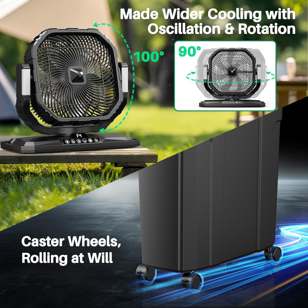 Ausic 12' 20L Portable Misting Fan, 30000mAh Fast Rechargeable Battery Water Cooling Fan, Oscillating Outdoor Fans with Adapter, LED Light, Timer, Caster, for Patios/Camping/Beach Summer Essentials