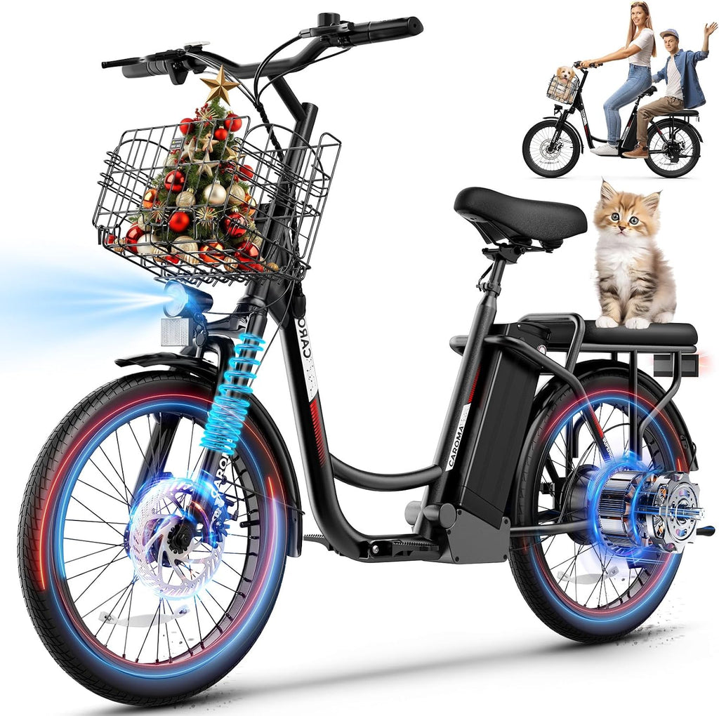 Caroma Peak 1200W/800W/500W/ Electric Scooter with Seat, 20' Off-Road Tires, 15/25/30Miles Range, 20MPH Top Speed, Adjustable Electric Scooter for Adults with Basket, Adults Ebike for Commuting