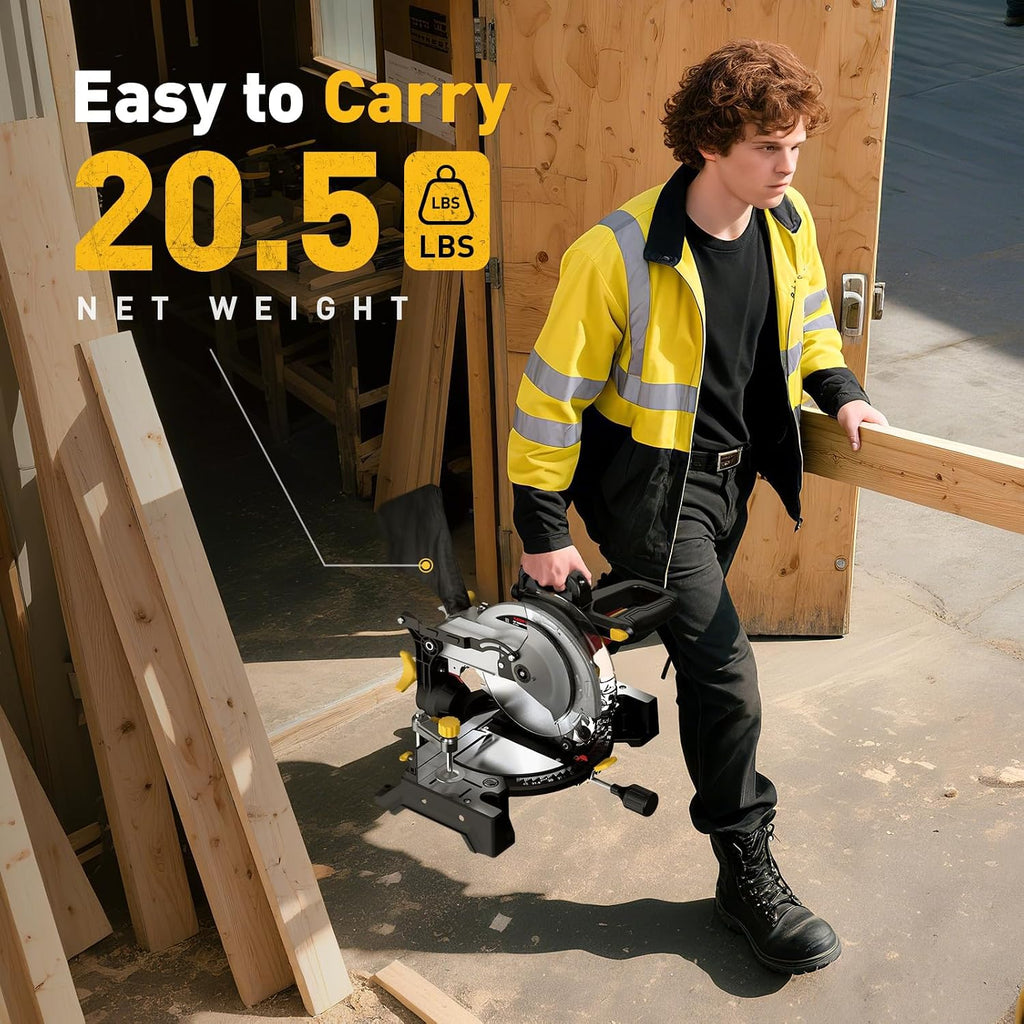 10-inch Compound Miter Saw, 5000RPM, 15 Amp, Single Bevel 0-45° with Extension Table, 36T Blade, Power Saw for Metal, Plastic, Wood, Laminates