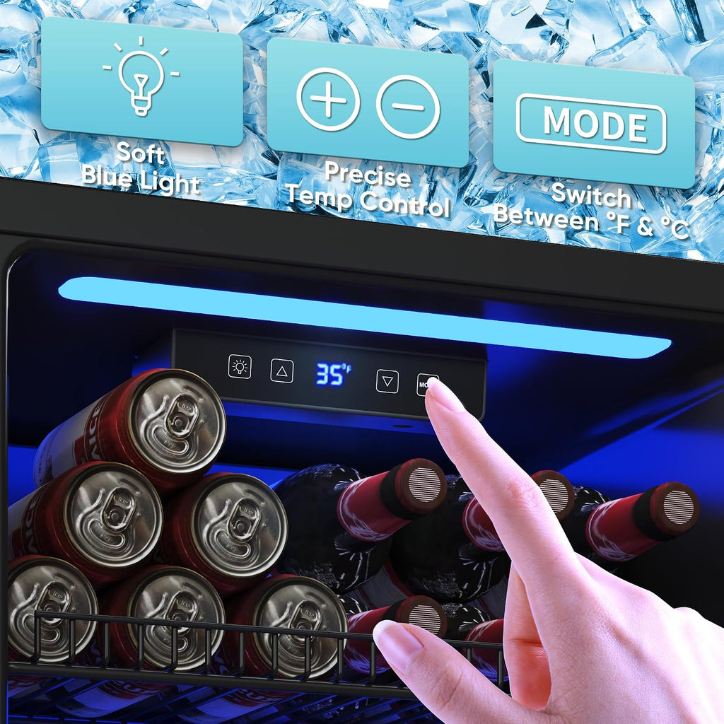 Tehanld Beverage Fridge, 130 Can Mini Fridge With Glass Door, Beverage Cooler Refrigerator, Wine Drink Beer Cooler, Adjustable Shelves & Digital Temperature Display