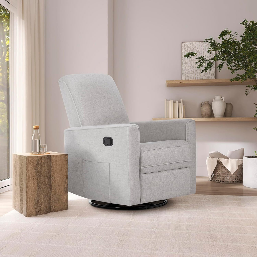 Evolur Raleigh Upholstered Manual Glider Recliner– Rocking & 360° Swivel with Smooth Glide – Greenguard Gold & FSC Certified – Modern Nursery and Living Room Chair in Fog