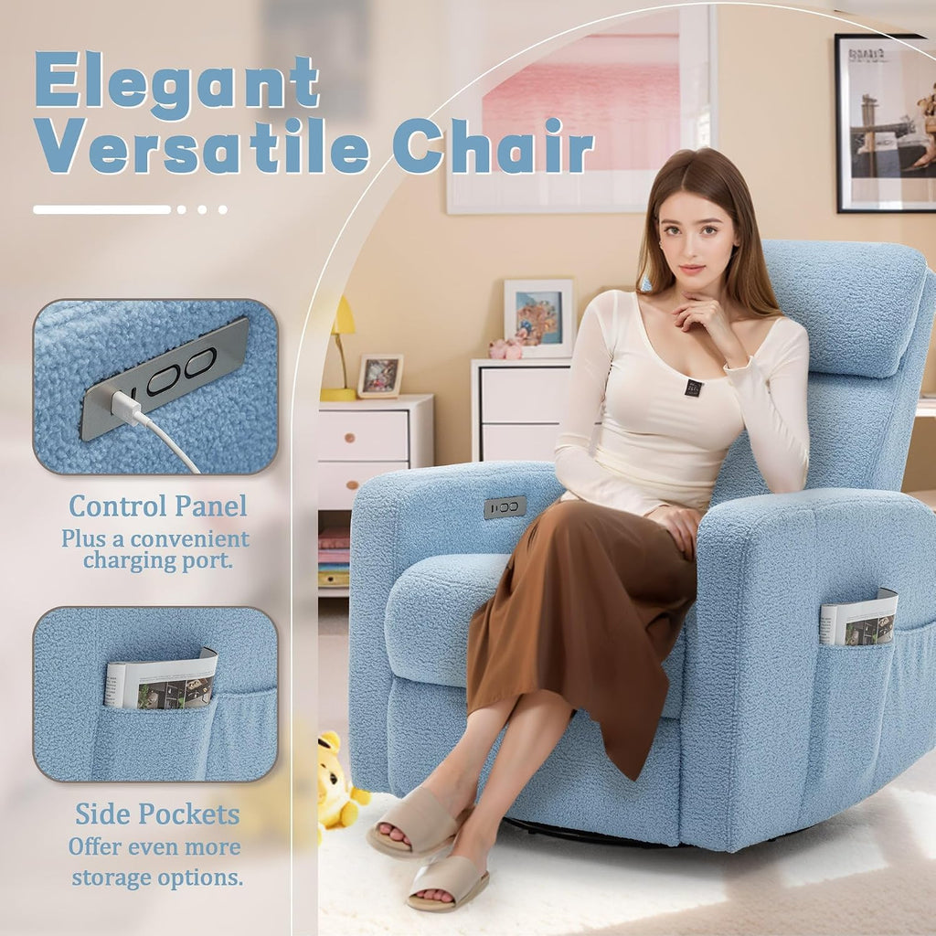 Korser Power Swivel Recliner Chairs for Adults, Electric Glider Rocking Chair Nursery, Glider Recliner Nursery Chair with Classified Side Pocket, Nursery Rocking Chairs with USB and Type-C Ports