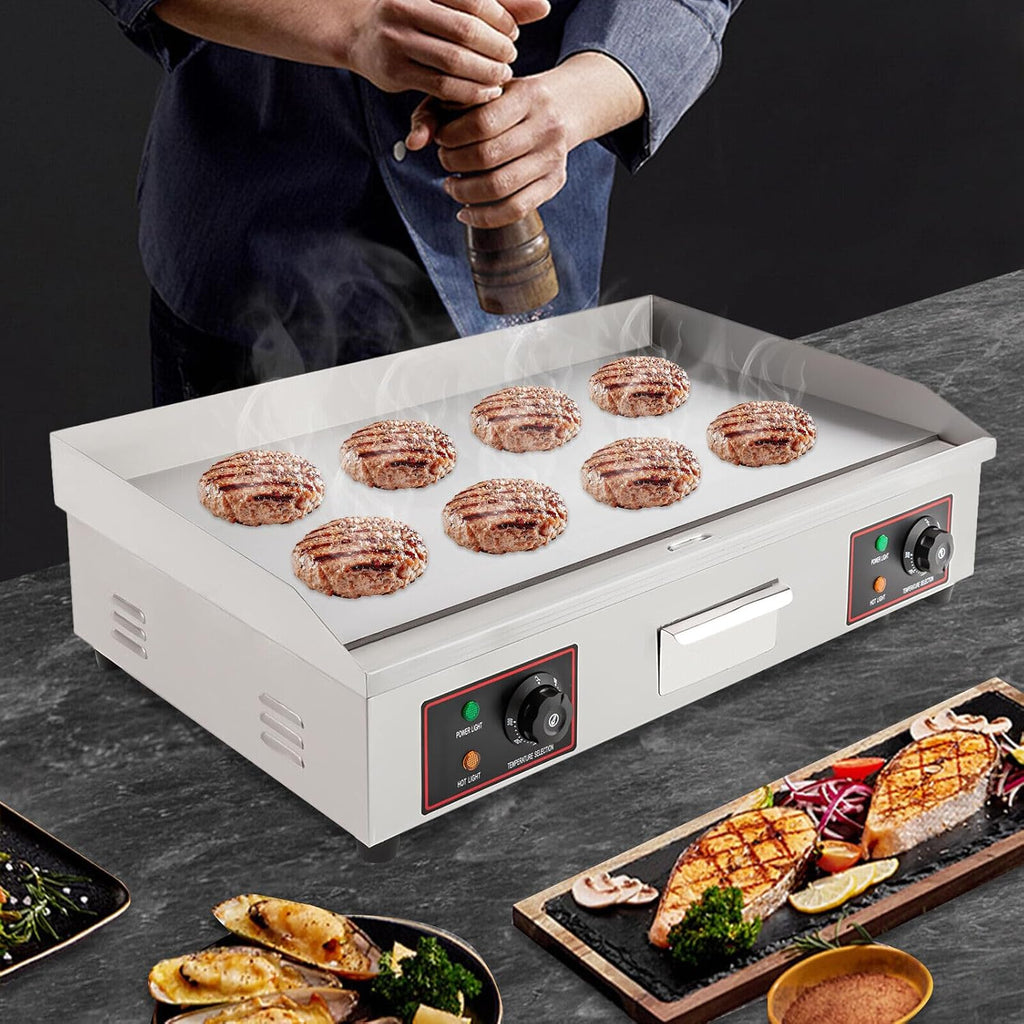 30' Commercial Electric Griddle, 110V 3000W Electric BBQ Countertop Griddle Flat Top Grill Hot Plate Adjustable Thermostatic Control Stainless Steel Restaurant Grill for Kitchen