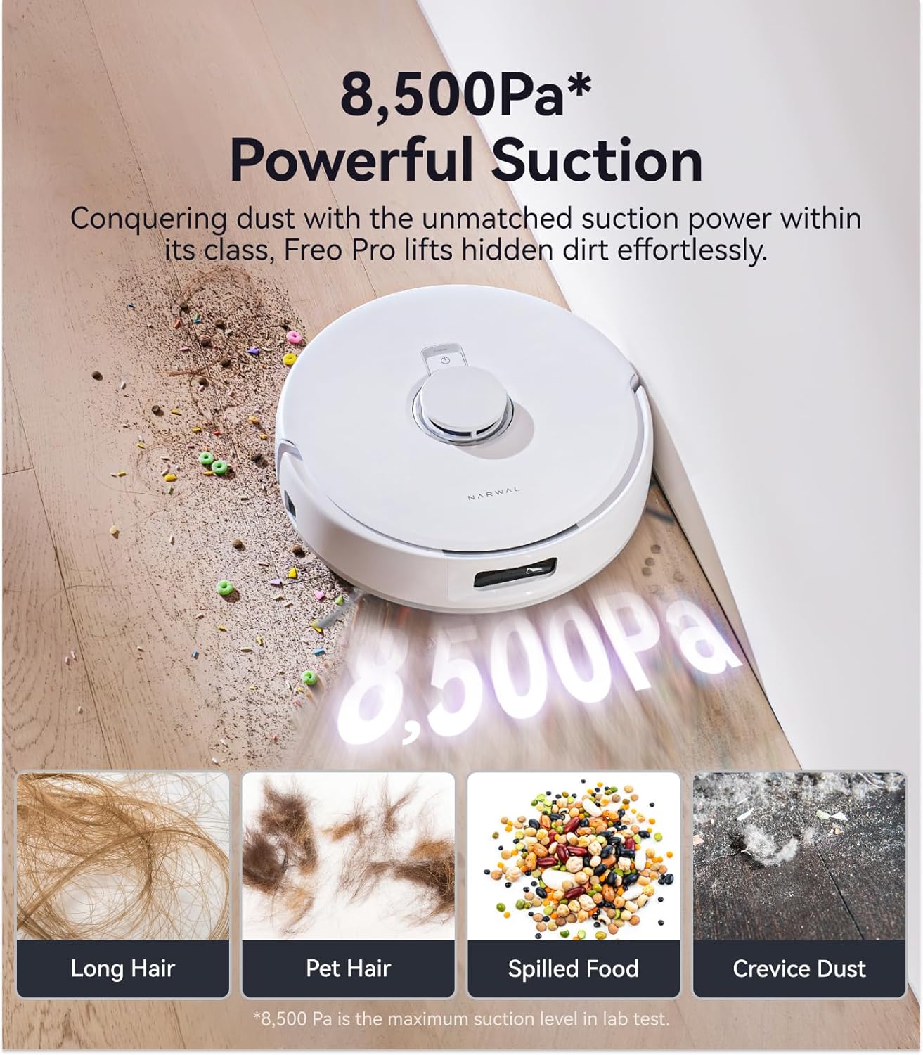 NARWAL Freo Pro Robot Vacuum and Mop Combo, Tangle Free Robot Mop, 8500Pa Powerful Suction, Self-Emptying, Auto Mop Washing, Auto Drying, Obstacle Avoidance, Ideal for Pet Hair and Hard Floor(Renewed)