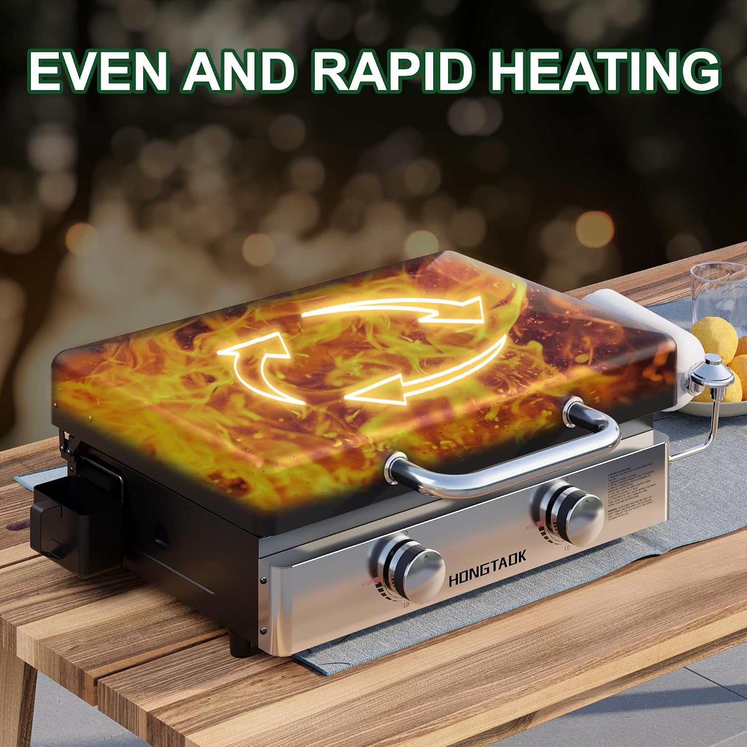 18 Inch Portable Gas Propane Griddle with Lid & Non-stick Ceramic Coated Baking Pan, Outdoor Tabletop Propane Grill for Cooking, Barbecue, Camping Tailgating