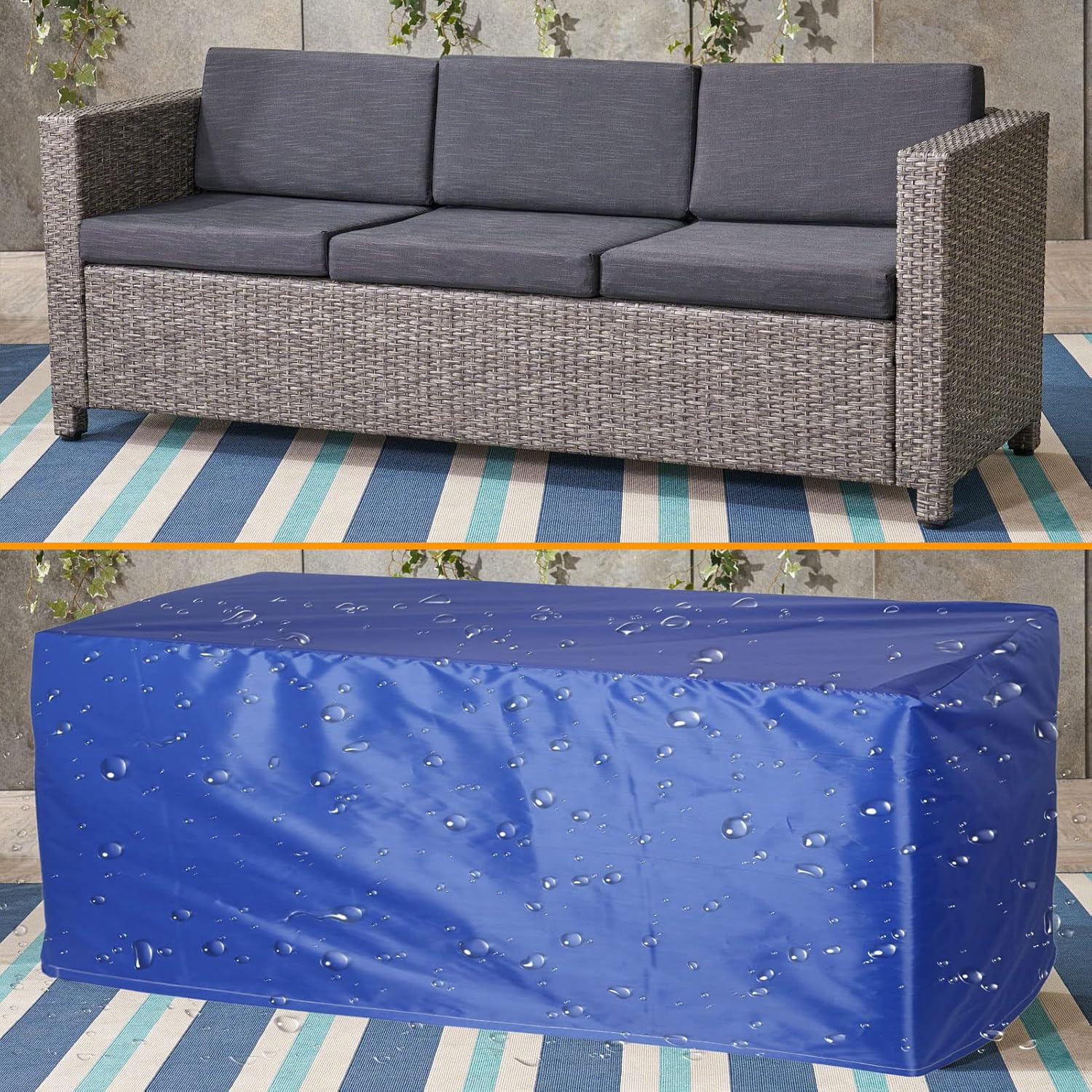 YSUEFIJO Patio Furniture Cover Rectangle 118x118x39in Garden Furniture Covers Waterproof for Rectangle Square Sofa Dining Table and Chairs, Blue Durable 420D Oxford Fabric with Storage Bag
