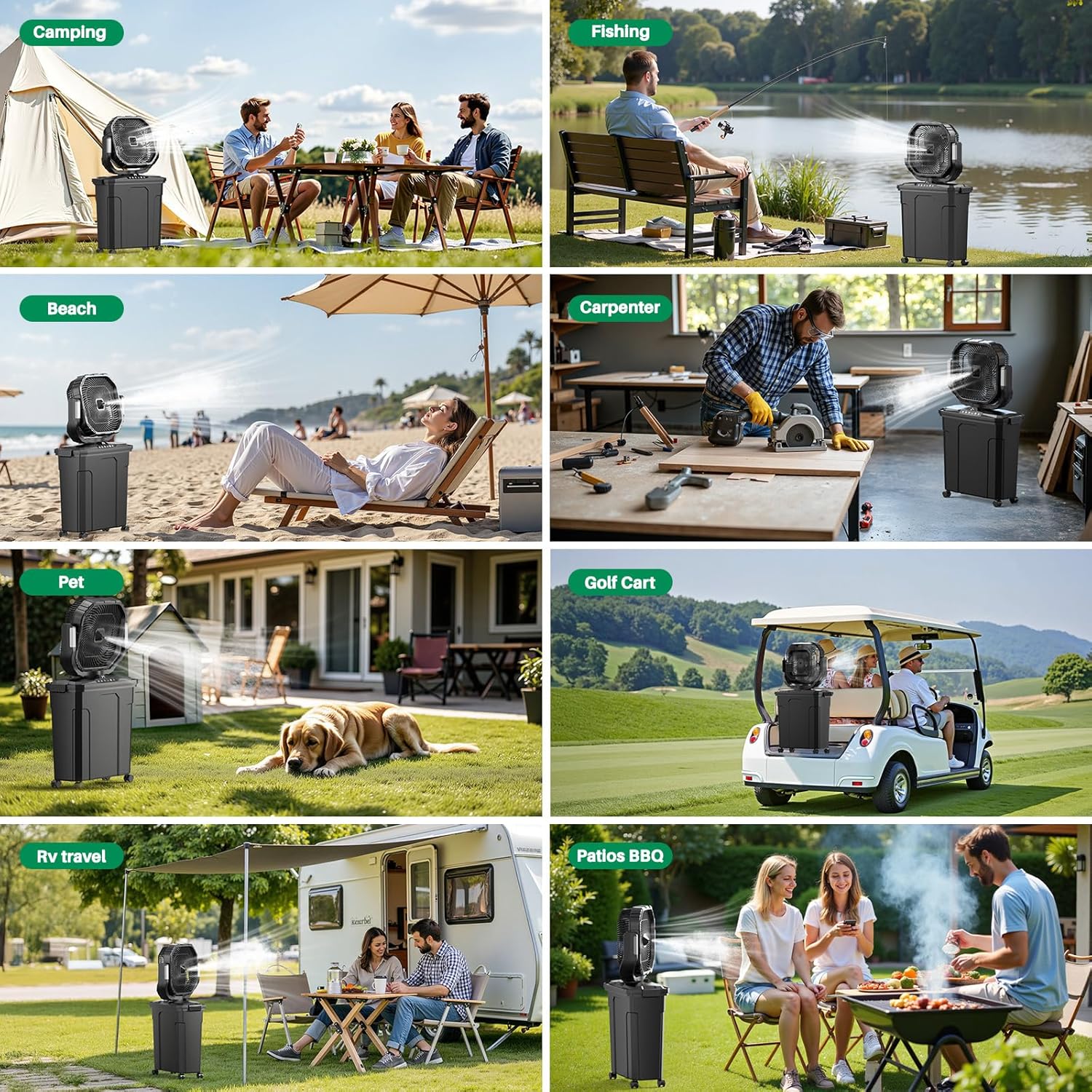 Ausic 12' 20L Portable Misting Fan, 30000mAh Fast Rechargeable Battery Water Cooling Fan, Oscillating Outdoor Fans with Adapter, LED Light, Timer, Caster, for Patios/Camping/Beach Summer Essentials