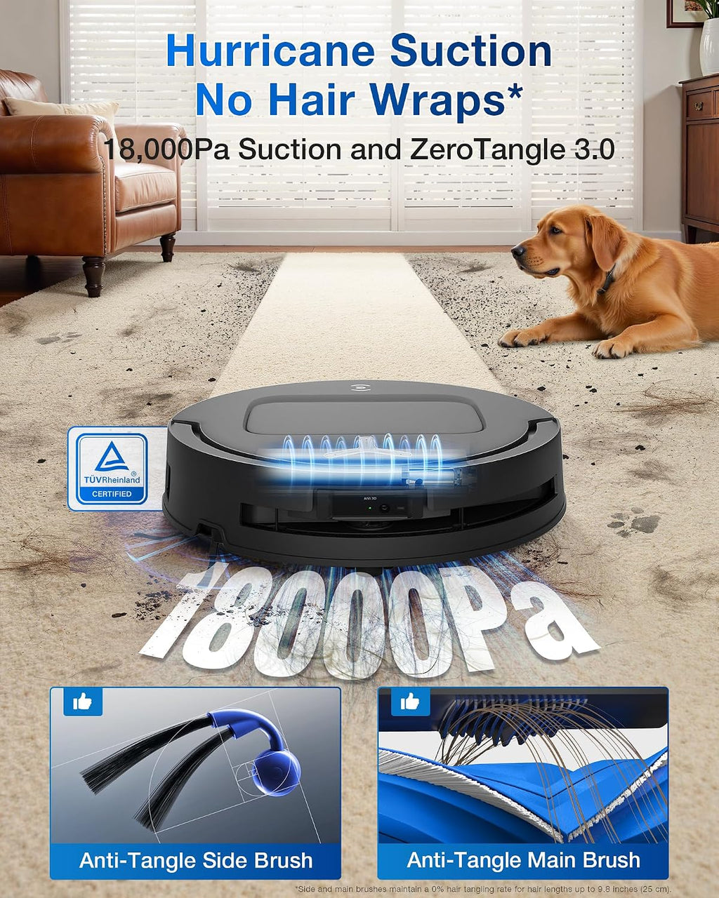 ECOVACS DEEBOT T80 Omni Robot Vacuum and Mop, Instant Self-Cleaning OZMO Roller Mop, TruEdge Deep Cleaning, AI Navigation, 18,000Pa Suction and ZeroTangle 3.0 for Pets and Carpets