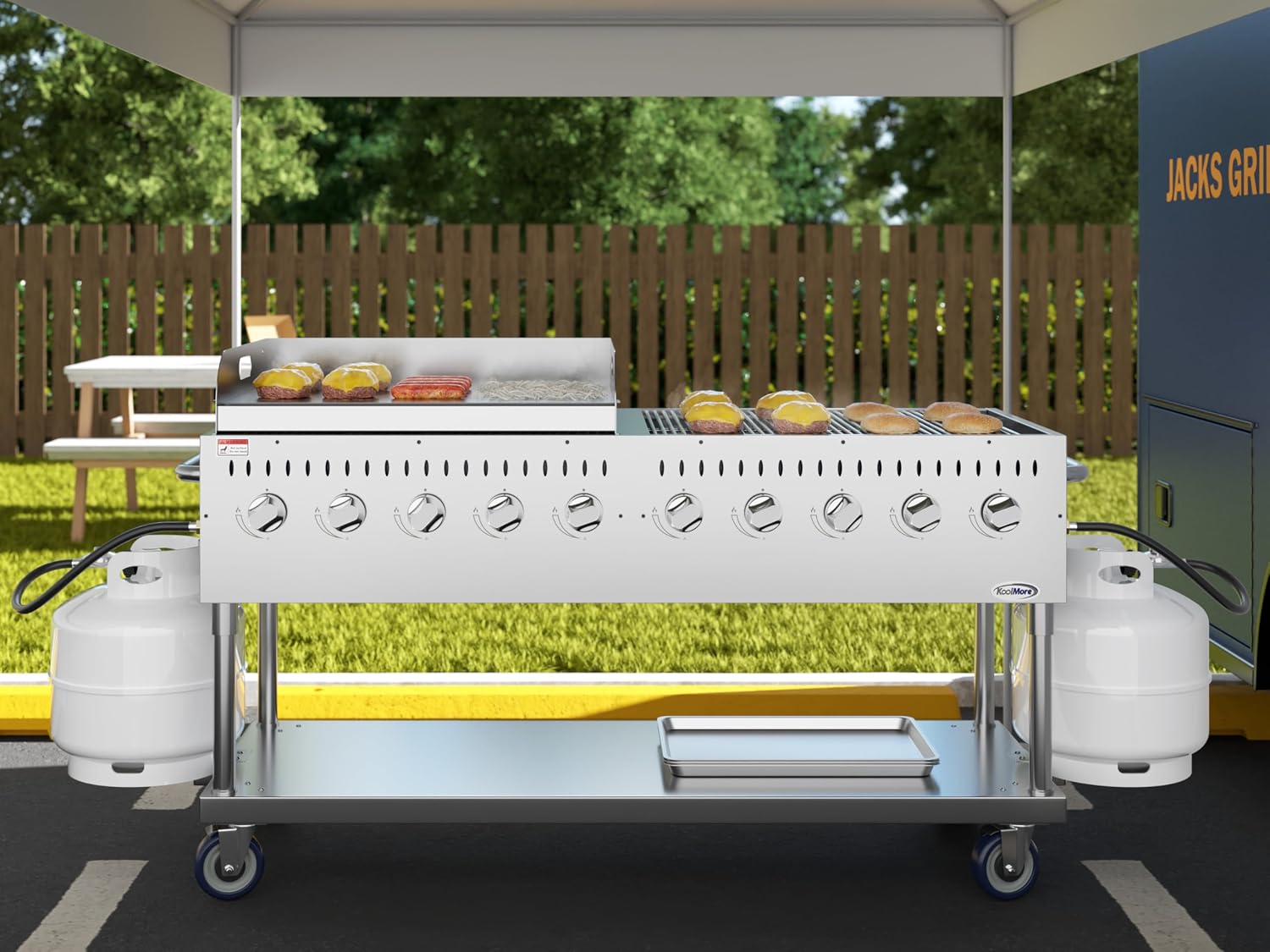 72 in. Commercial Outdoor Propane Gas Grill with 36 in. Griddle in Stainless-Steel, ETL Listed (CGKIT7-G36)