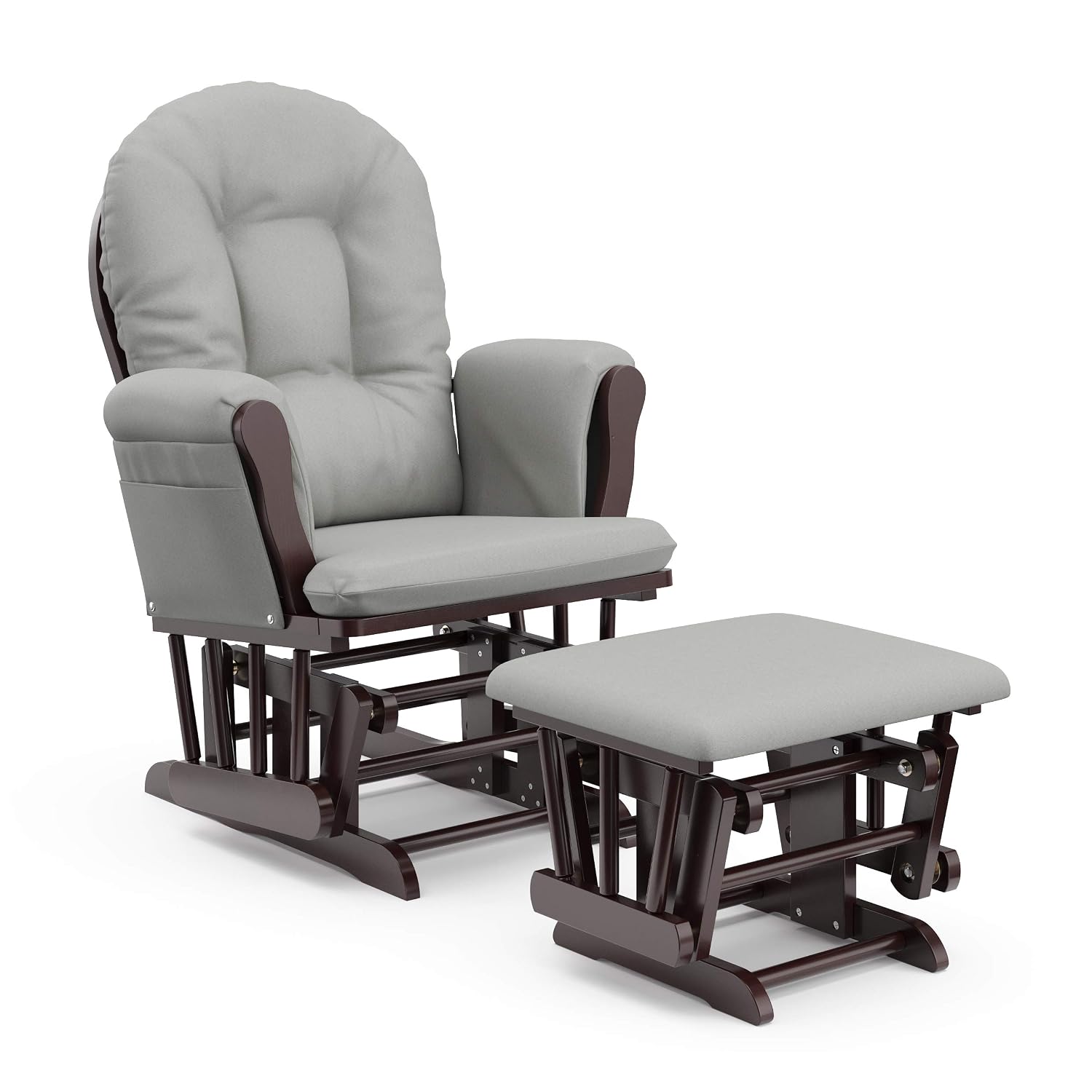 Storkcraft Premium Hoop Glider & Ottoman (Espresso/Light Gray) — GREENGUARD Gold Certified Nursery Glider, Solid Wood Craftsmanship, Smooth-Gliding Nursery Chair and Ottoman, Award-Winning