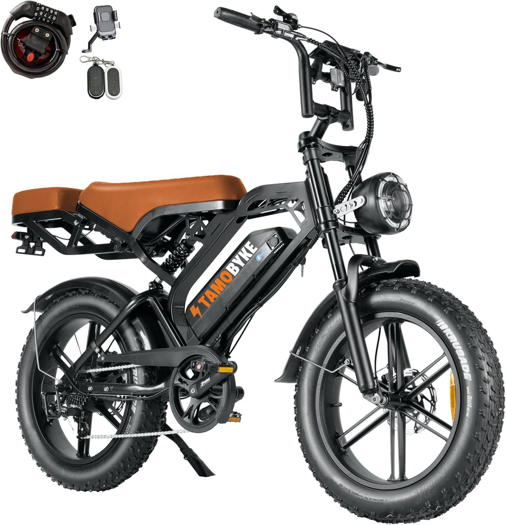 Tamobyke V20 Series Moped 750W/1500W Electric Bike for Adults,28mph/30mph/33mph Ebike&25-68Miles PAS Range,48V15.6ah/18.2ah/ (874Wh) Larger Battery, 20'' Fat Tire Electric Bike,UL 2849 Certified.