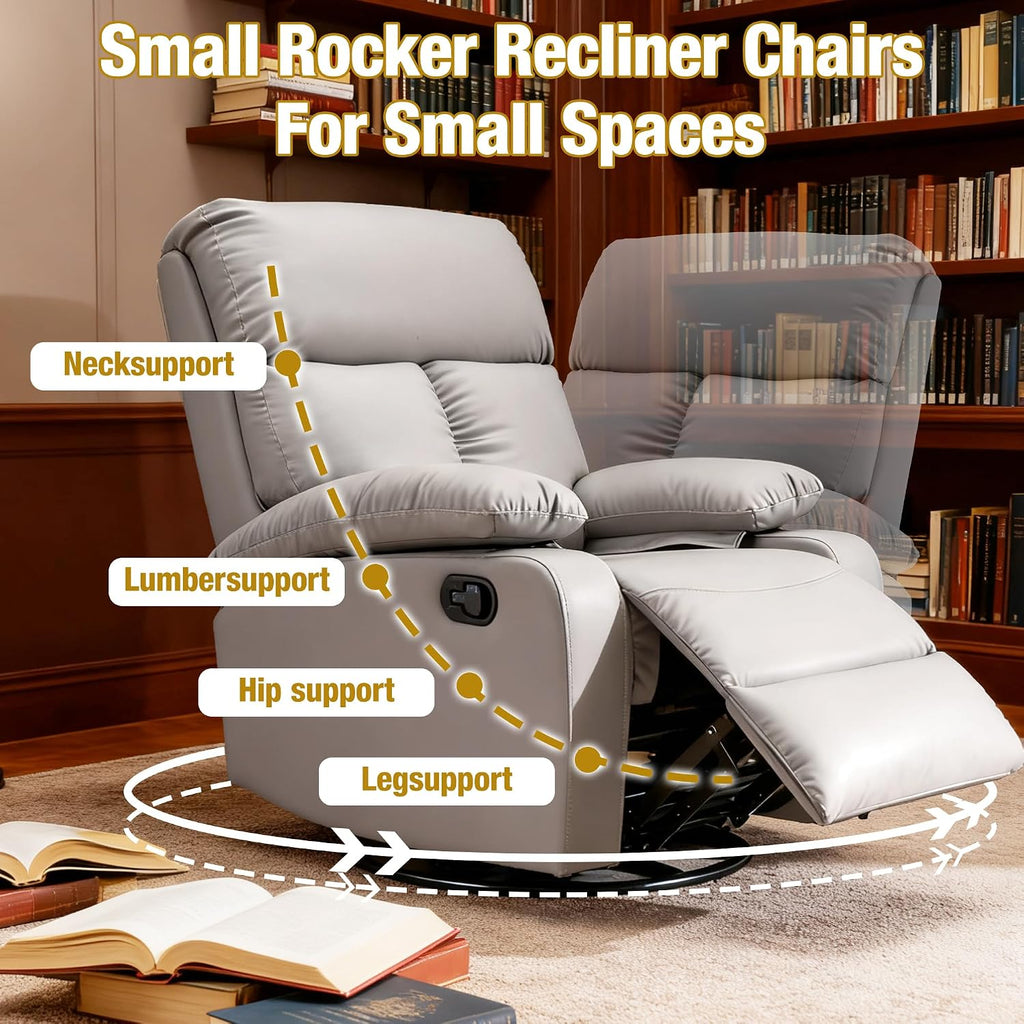 hzlagm Swivel Rocker Recliner, Rocking Chair Nursery, Small Rocker Recliners for Small Spaces, Living Room, Bedroom, Nursery, RV, Light Grey